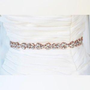 Rose Gold Crystal Bridal Belt Sash • Wedding Accessory • Sheer Champagne Ribbon